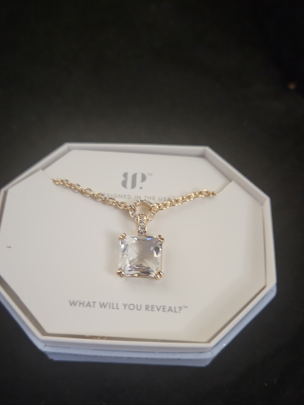 Bomb Party Gold Chain Necklace with Square Clear Pendant
